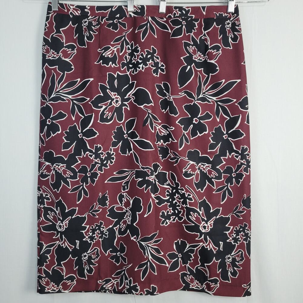 Jessica London Floral Midi Pencil Skirt size 22W Burgundy Office Career Wear